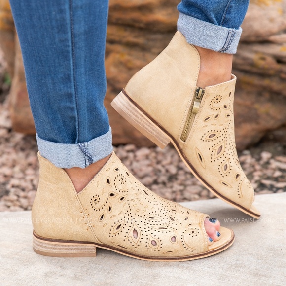 BEAST Shoes - BEAST CAMEL LOTUS PEEP TOE ANKLE BOOT